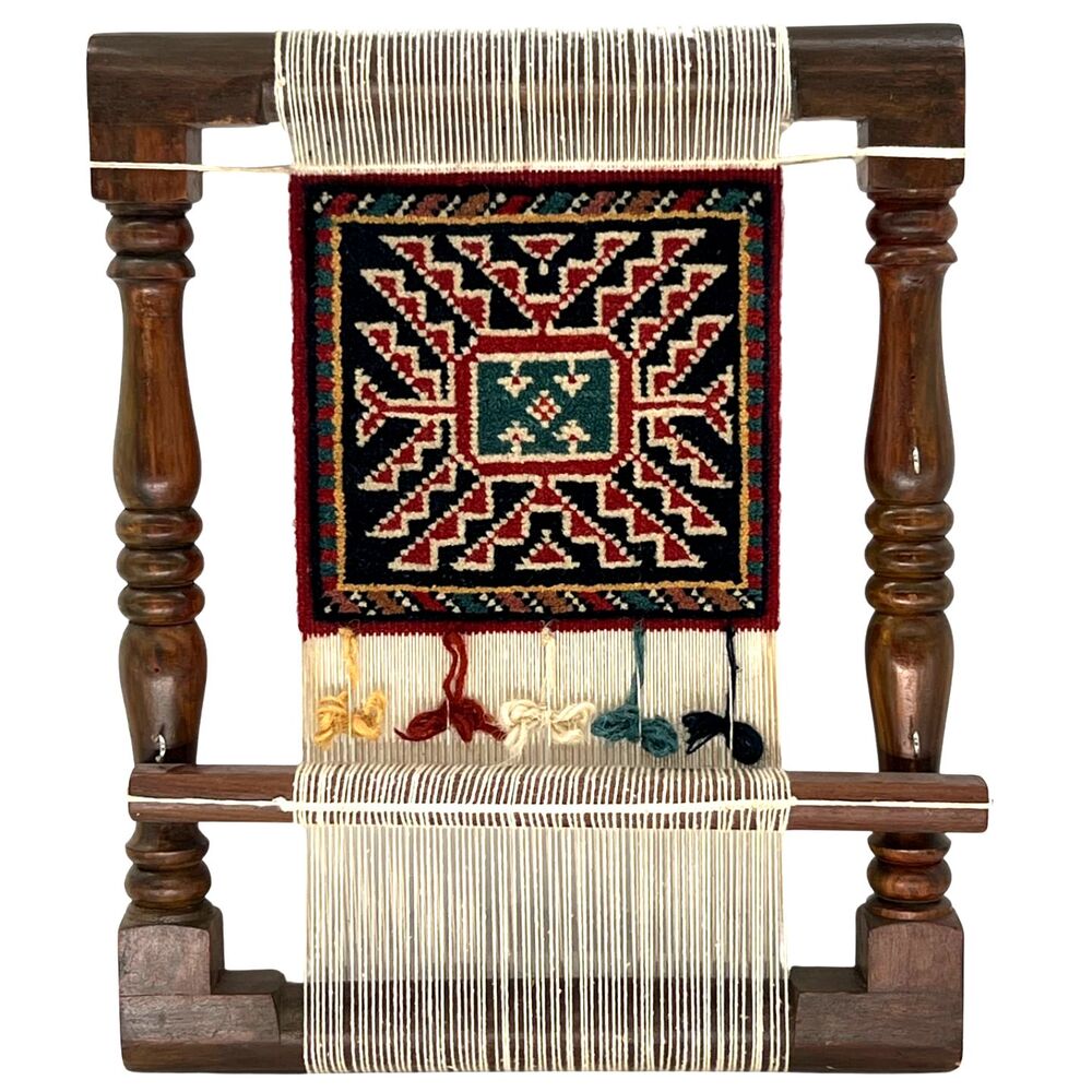 Vintage Persian/Turkish Style Wooden Loom Salesman Sample Woven Rug Display Art